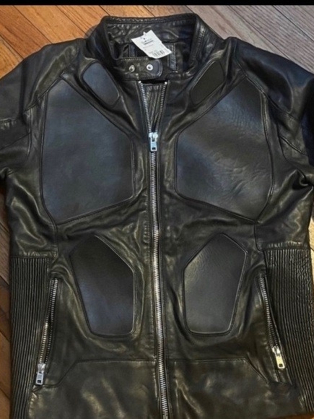 Hudson Outerwear Black Paneled Leather Bomber Jacket L